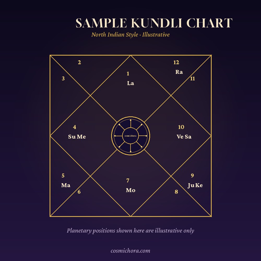 North Indian style Vedic astrology kundli chart sample