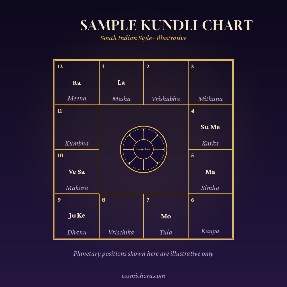 South Indian style Vedic astrology kundli chart sample